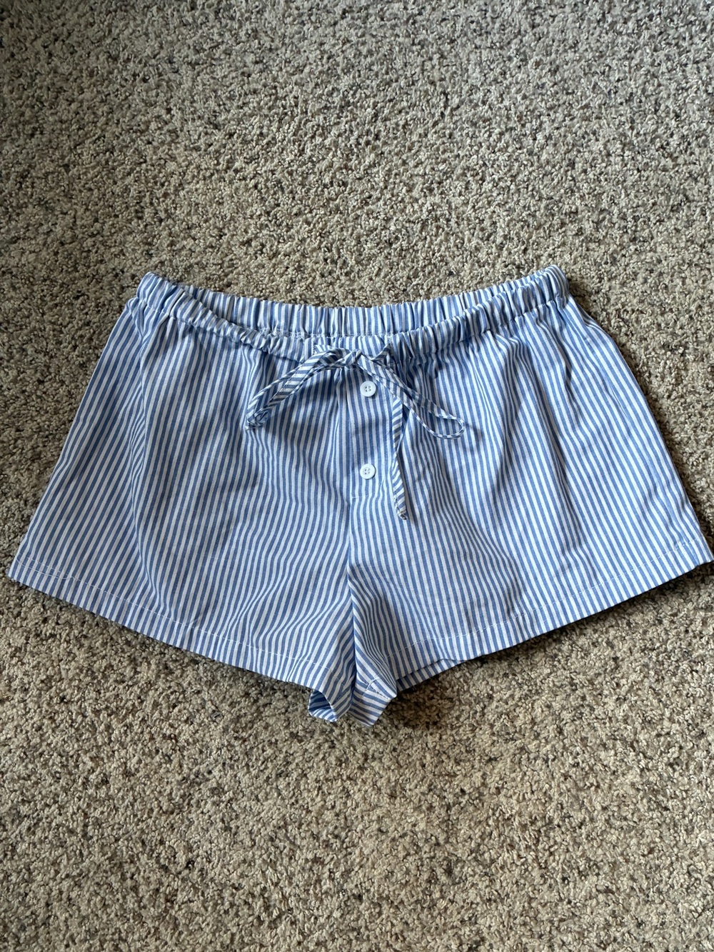 Brandy Melville Mary Lou Blue and White Striped Linen Shorts - Picture 3 of 3